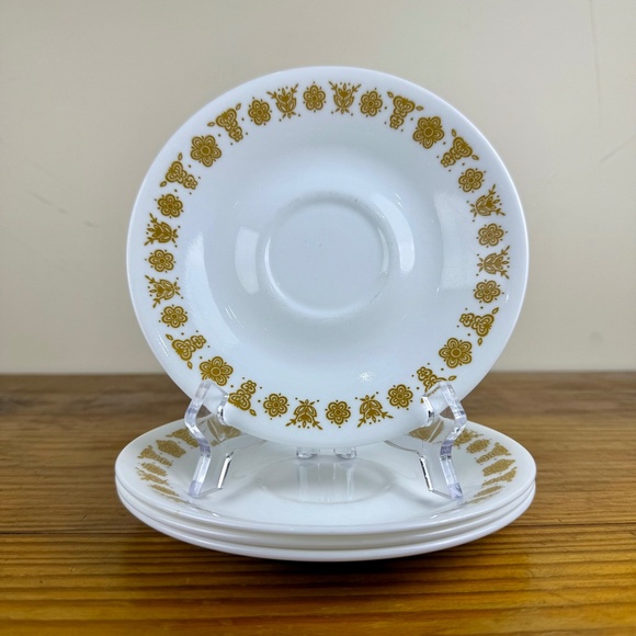 Set of 4 Corelle Livingware "Butterfly Gold" Saucers – Vintage Corning USA - Picture 5 of 14